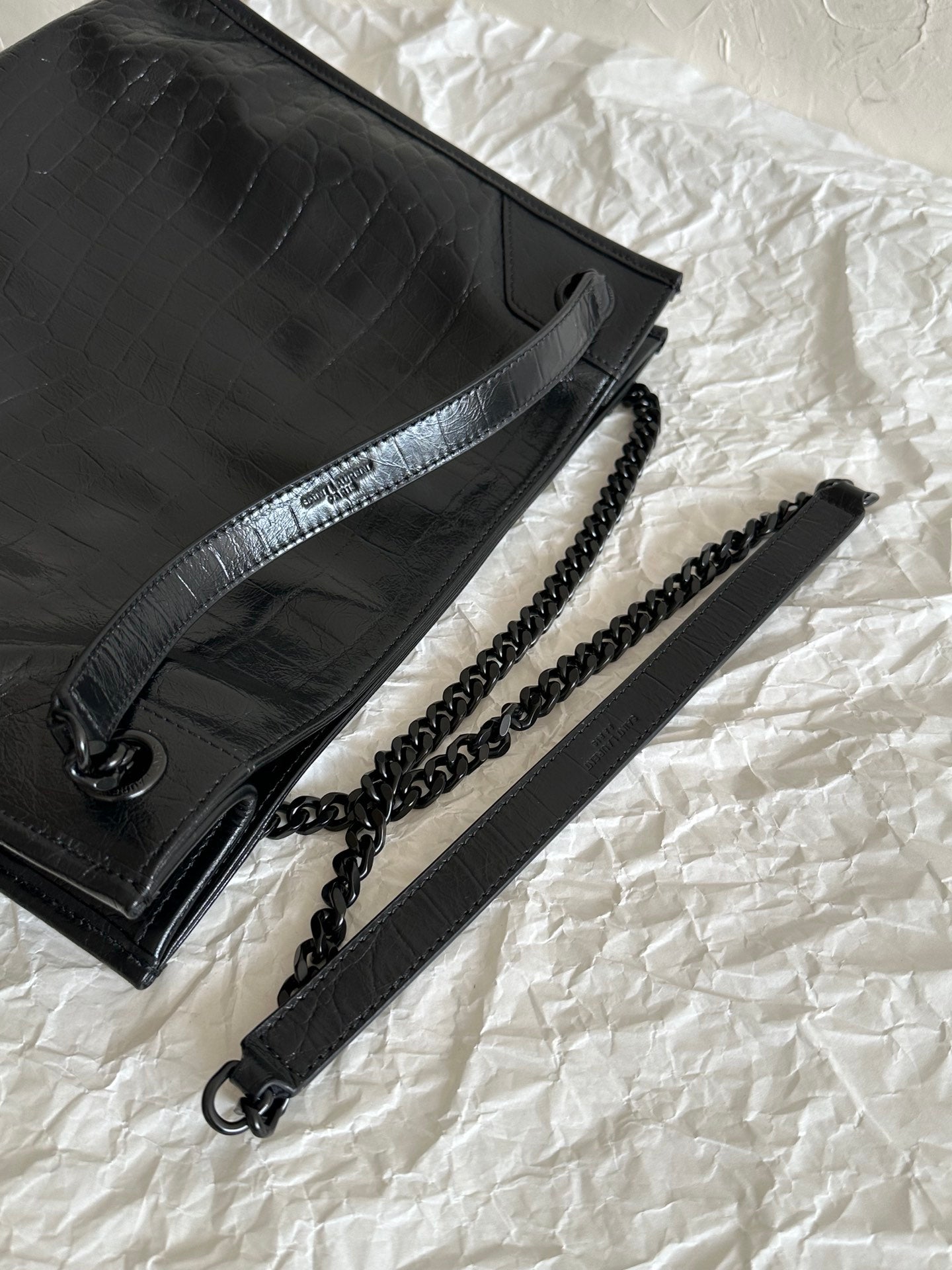 YSL Niki Crocodile pattern embossing Tote bag