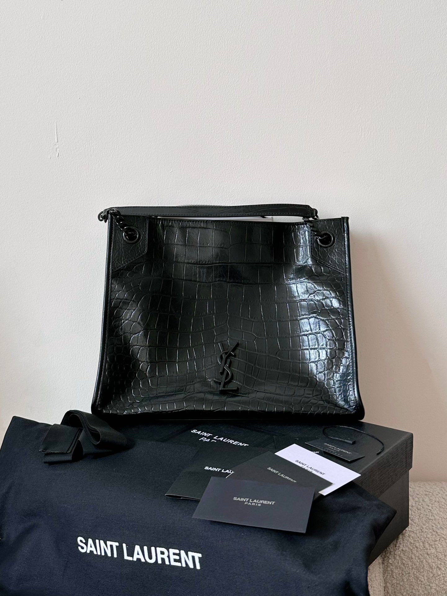 YSL Niki Crocodile pattern embossing Tote bag