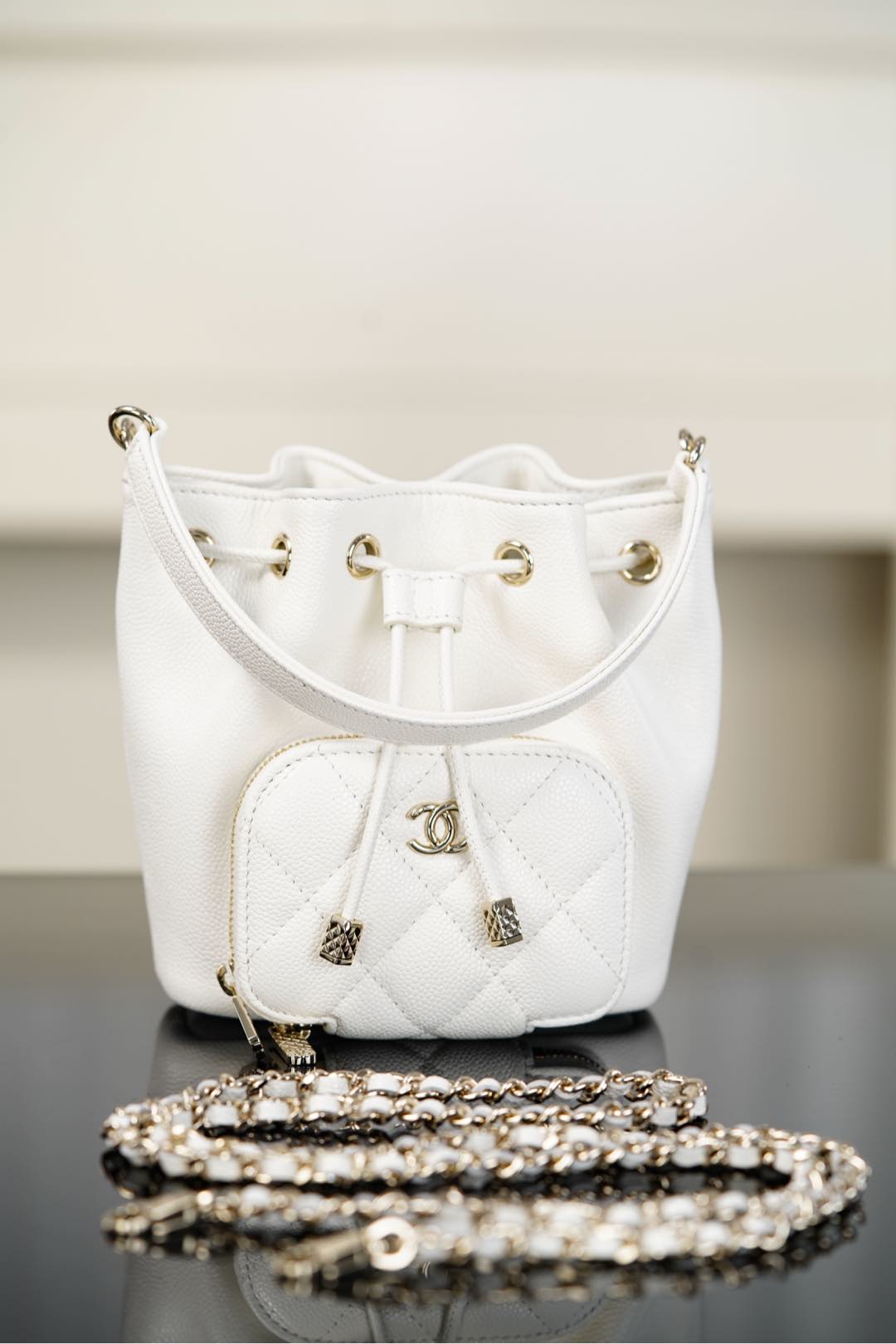 Chanel 25B Chain drawstring mini bucket bag