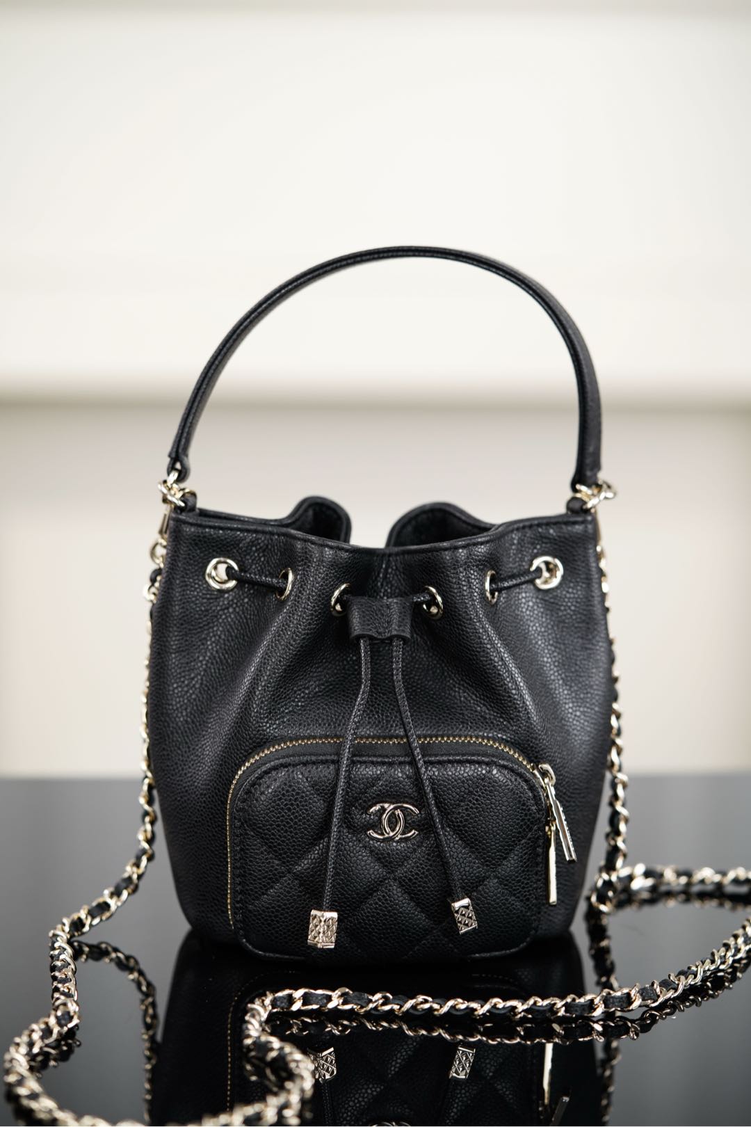 Chanel 25B Chain drawstring mini bucket bag