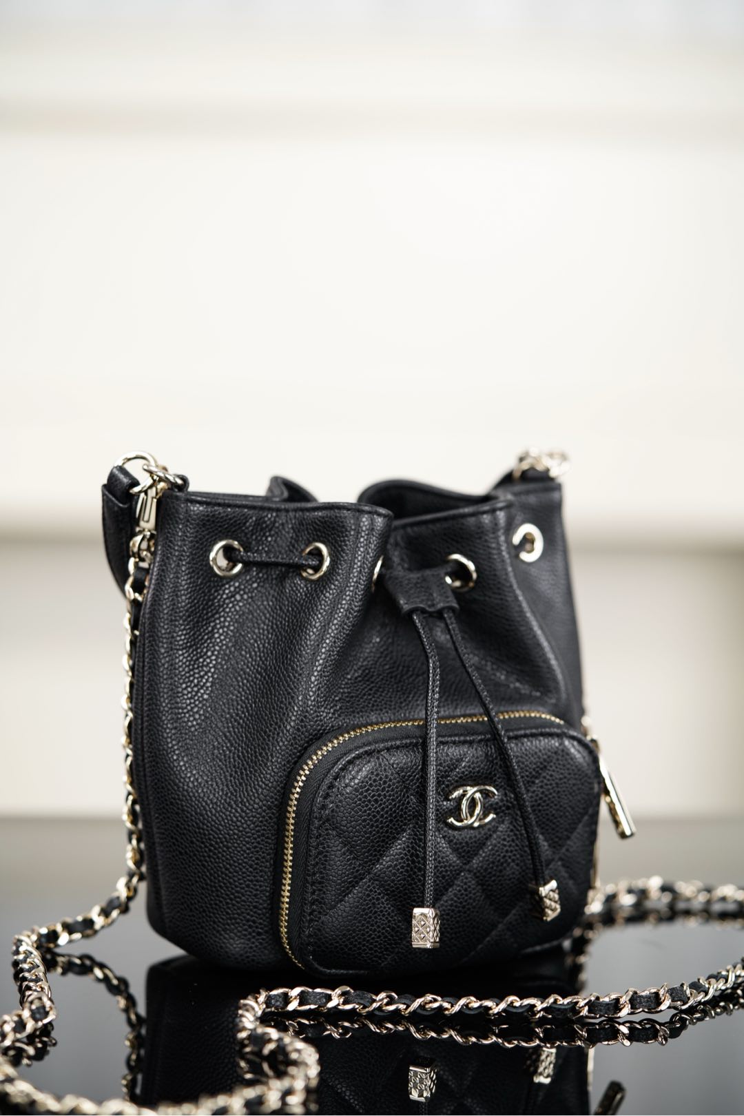 Chanel 25B Chain drawstring mini bucket bag