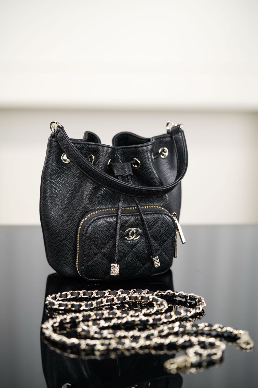 Chanel 25B Chain drawstring mini bucket bag