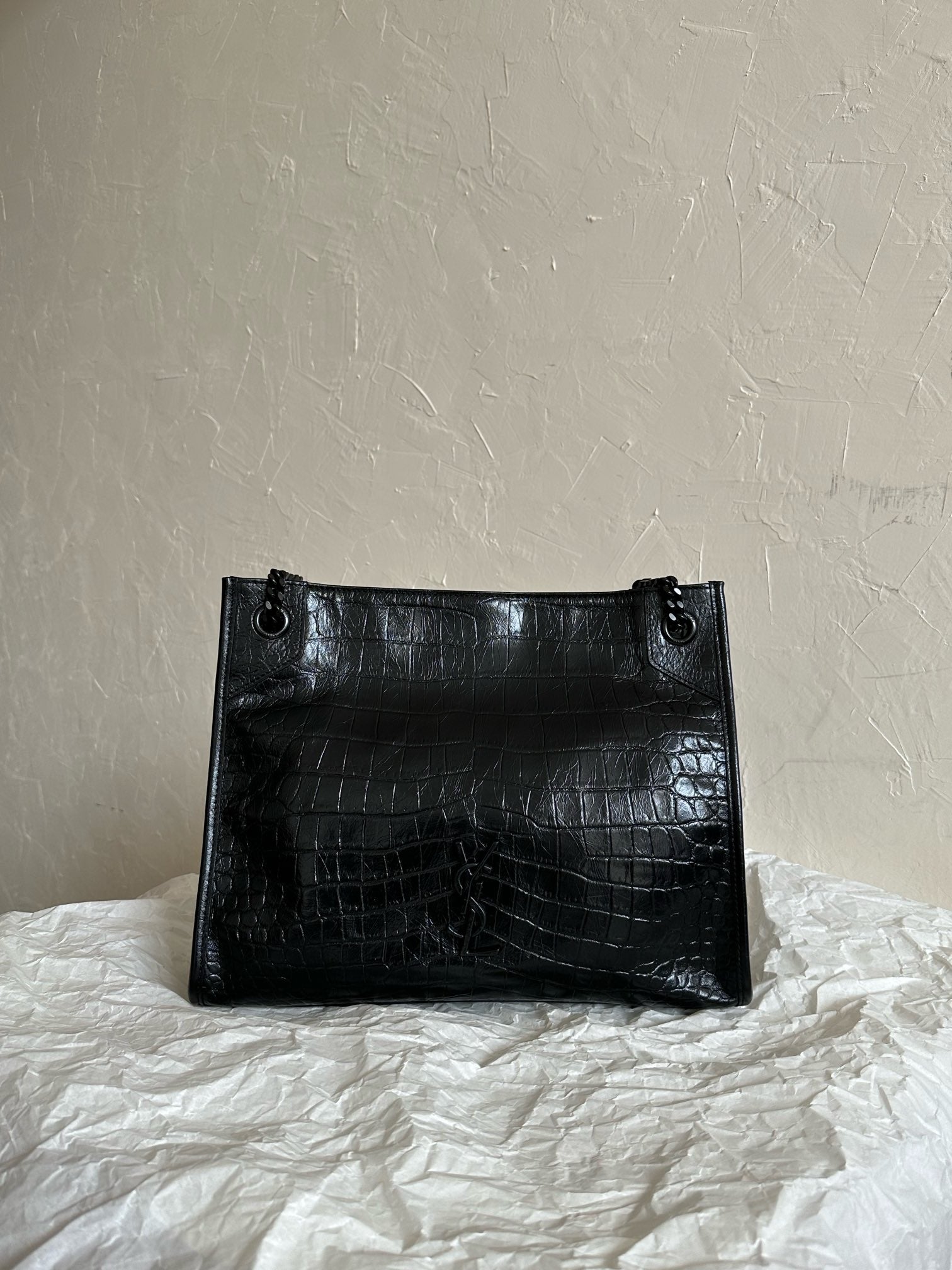 YSL Niki Crocodile pattern embossing Tote bag