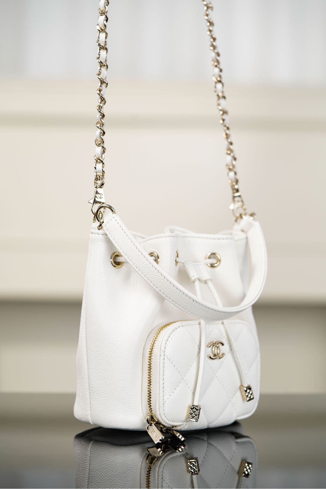 Chanel 25B Chain drawstring mini bucket bag